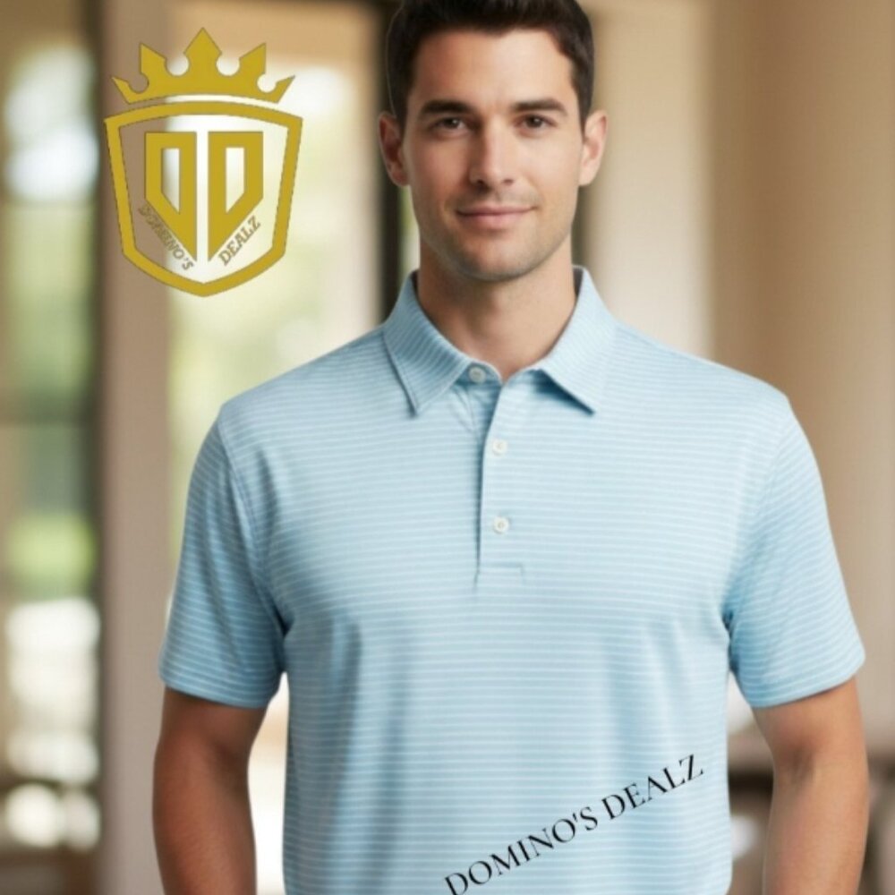 Walter Hagen Golf‎ Polo Shirt Men’s L Turquoise White Stripe - Wicking & Stretch